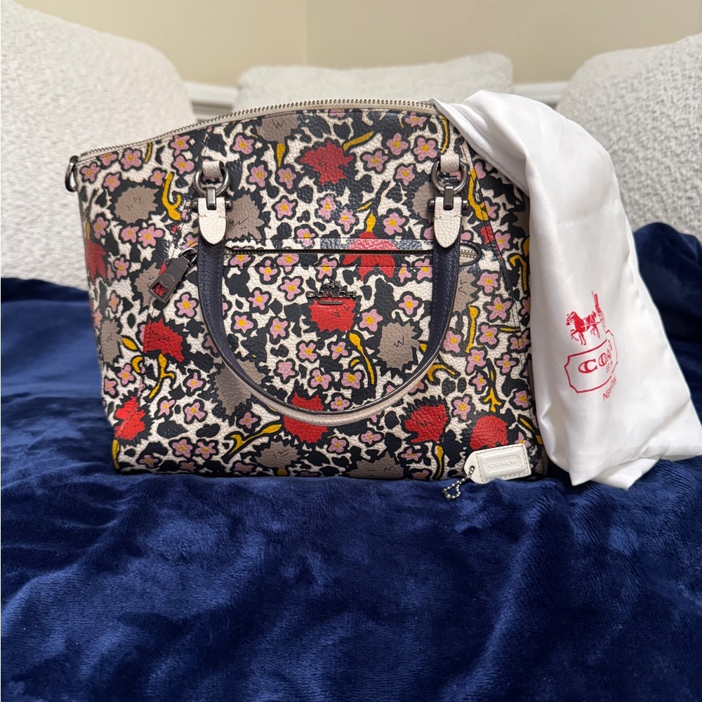 Coach Floral Prairie Satchel 2016 Chalk/Light 
 Pebbled Leather Dust Bag & Tag